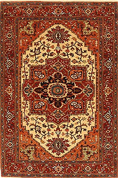 Indian Serapi Beige Rectangle 4x6 ft Wool Carpet 28382