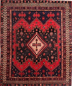 Afshar Red Hand Knotted 4'2" X 5'0"  Area Rug 400-30153