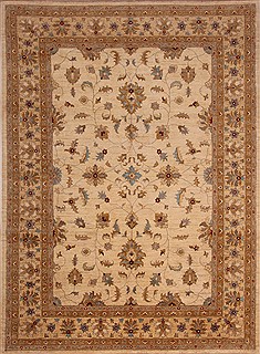 Pakistani Pishavar Beige Rectangle 8x11 ft Wool Carpet 30417
