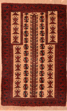 Afghan Baluch Beige Rectangle 3x4 ft Wool Carpet 89799
