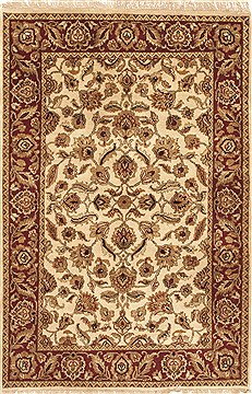 Indian Jaipur White Rectangle 4x6 ft Wool Carpet 10526