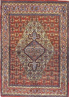 Sanandaj Red Hand Knotted 4'0" X 5'0"  Area Rug 100-10529