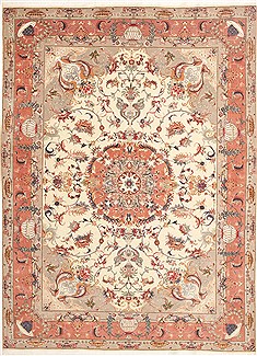 Persian Tabriz Beige Rectangle 8x11 ft Wool Carpet 10749