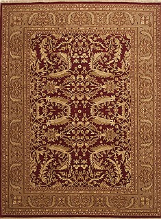 Indian Jaipur Red Rectangle 9x12 ft Wool Carpet 10956