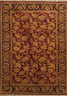Indian Jaipur Red Rectangle 9x12 ft Wool Carpet 10957