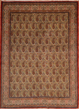 Persian Yazd Green Rectangle 8x11 ft Wool Carpet 108985