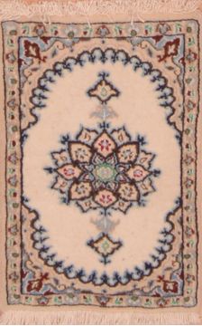Persian Nain Beige Rectangle 1x2 ft Wool Carpet 109114