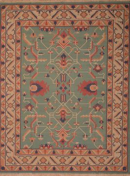 Indian Kilim Green Rectangle 9x12 ft Wool Carpet 109131