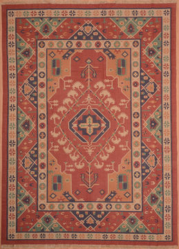 Indian Kilim Red Rectangle 9x12 ft Wool Carpet 109133
