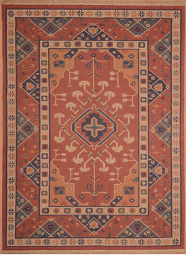 Indian Kilim Red Rectangle 9x12 ft Wool Carpet 109138