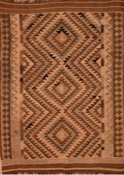 Afghan Kilim Brown Rectangle 6x9 ft Wool Carpet 109161