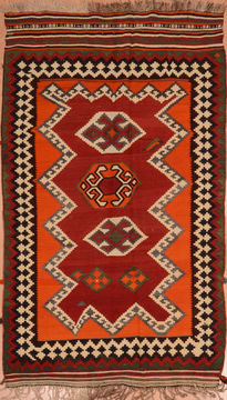 Kilim Red Hand Knotted 4'6" X 8'1"  Area Rug 100-109171