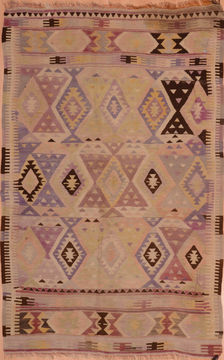 Turkish Kilim Beige Rectangle 5x8 ft Wool Carpet 109175