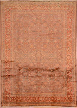 Persian Kashan Orange Rectangle 7x9 ft Wool and Silk Carpet 109207
