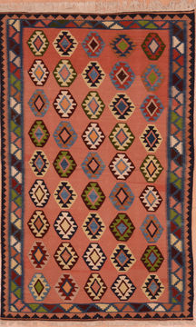 Turkish Kilim Red Rectangle 4x6 ft Wool Carpet 109234