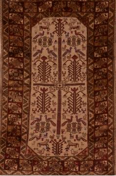 Afghan Baluch Beige Rectangle 4x6 ft Wool Carpet 109248