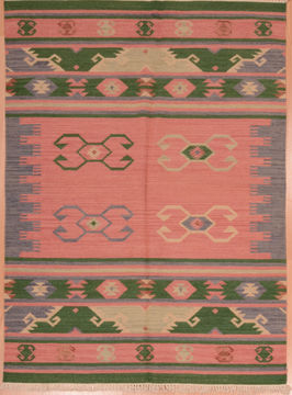 Indian Kilim Green Rectangle 4x6 ft Wool Carpet 109277