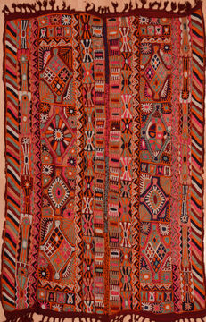 Afghan Kilim Red Rectangle 5x7 ft Wool Carpet 109283