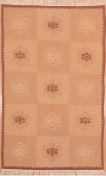 Afghan Kilim Beige Rectangle 4x6 ft Wool Carpet 109305