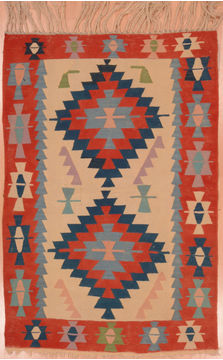 Afghan Kilim Red Rectangle 3x5 ft Wool Carpet 109311