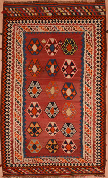 Afghan Kilim Red Rectangle 6x9 ft Wool Carpet 109327