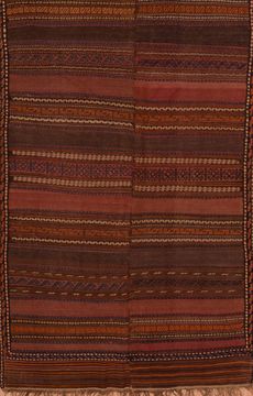 Afghan Kilim Brown Rectangle 6x9 ft Wool Carpet 109332