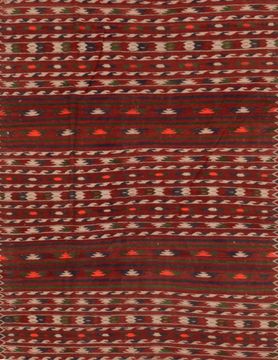Afghan Kilim Red Rectangle 4x6 ft Wool Carpet 109335
