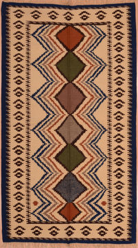 Russia Kilim Beige Rectangle 5x8 ft Wool Carpet 109336