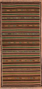 Afghan Kilim Green Runner 10 to 12 ft Wool Carpet 109338