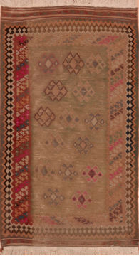 Turkish Kilim Green Rectangle 3x4 ft Wool Carpet 109390