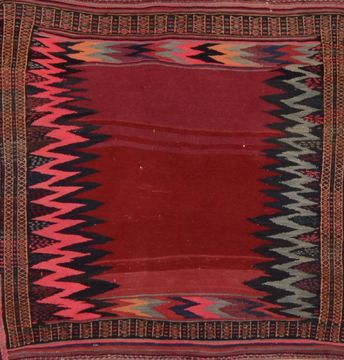 Afghan Kilim Red Square 4 ft and Smaller Wool Carpet 109394