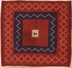 Kilim Red Square Flat Woven 4'2" X 4'2"  Area Rug 100-109396