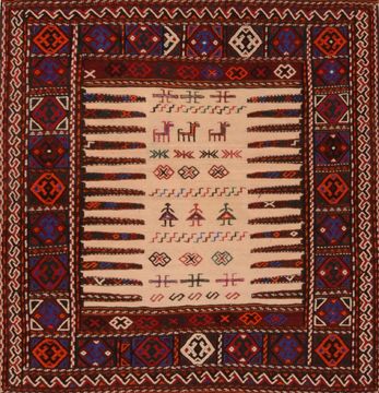 Kilim Red Square Hand Knotted 3'3" X 3'3"  Area Rug 100-109402
