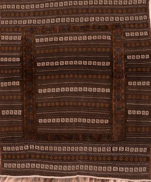 Afghan Kilim Brown Square 4 ft and Smaller Wool Carpet 109403