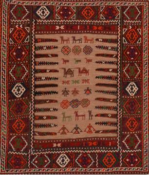 Afghan Kilim Red Square 4 ft and Smaller Wool Carpet 109405