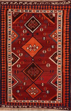 Afghan Kilim Red Rectangle 5x8 ft Wool Carpet 109413