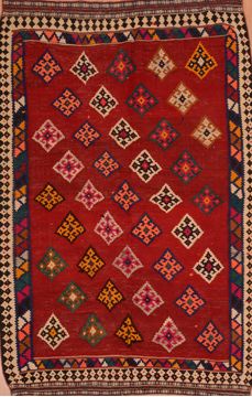 Afghan Kilim Red Rectangle 5x8 ft Wool Carpet 109418
