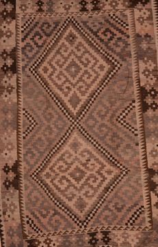 Afghan Kilim Brown Rectangle 8x11 ft Wool Carpet 109419
