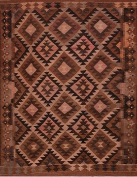 Afghan Kilim Brown Rectangle 7x9 ft Wool Carpet 109436