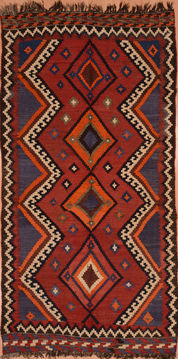 Afghan Kilim Red Runner 6 to 9 ft Wool Carpet 109439