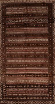 Afghan Kilim Brown Rectangle 7x10 ft Wool Carpet 109442