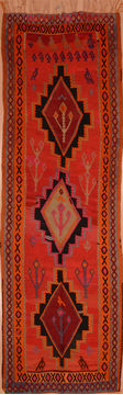 Afghan Kilim Red Runner 10 to 12 ft Wool Carpet 109455