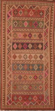 Afghan Kilim Brown Rectangle 6x9 ft Wool Carpet 109460