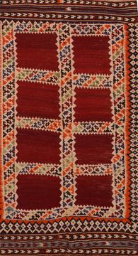 Afghan Kilim Red Rectangle 5x8 ft Wool Carpet 109467