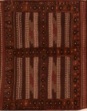 Afghan Kilim Brown Square 4 ft and Smaller Wool Carpet 109478