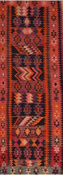 Afghan Kilim Red Runner 6 to 9 ft Wool Carpet 109492