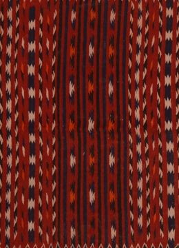 Afghan Kilim Red Runner 6 to 9 ft Wool Carpet 109494