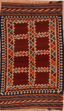 Afghan Kilim Red Rectangle 5x7 ft Wool Carpet 109507