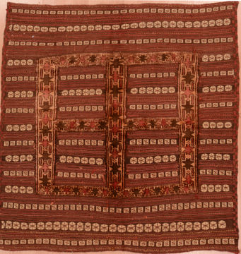 Afghan Kilim Red Square 4 ft and Smaller Wool Carpet 109571