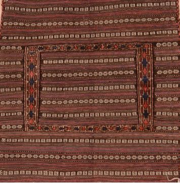 Afghan Kilim Brown Square 4 ft and Smaller Wool Carpet 109578